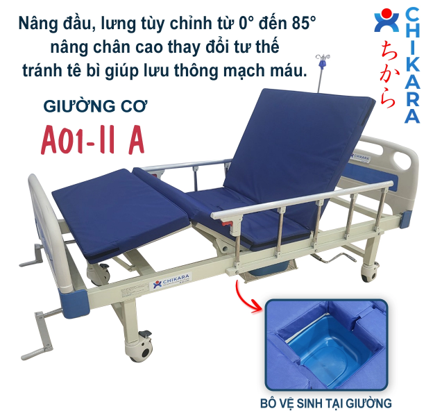 Tính năng giường bệnh nhân đa năng A01-II 3 tay quay có bô vệ sinh